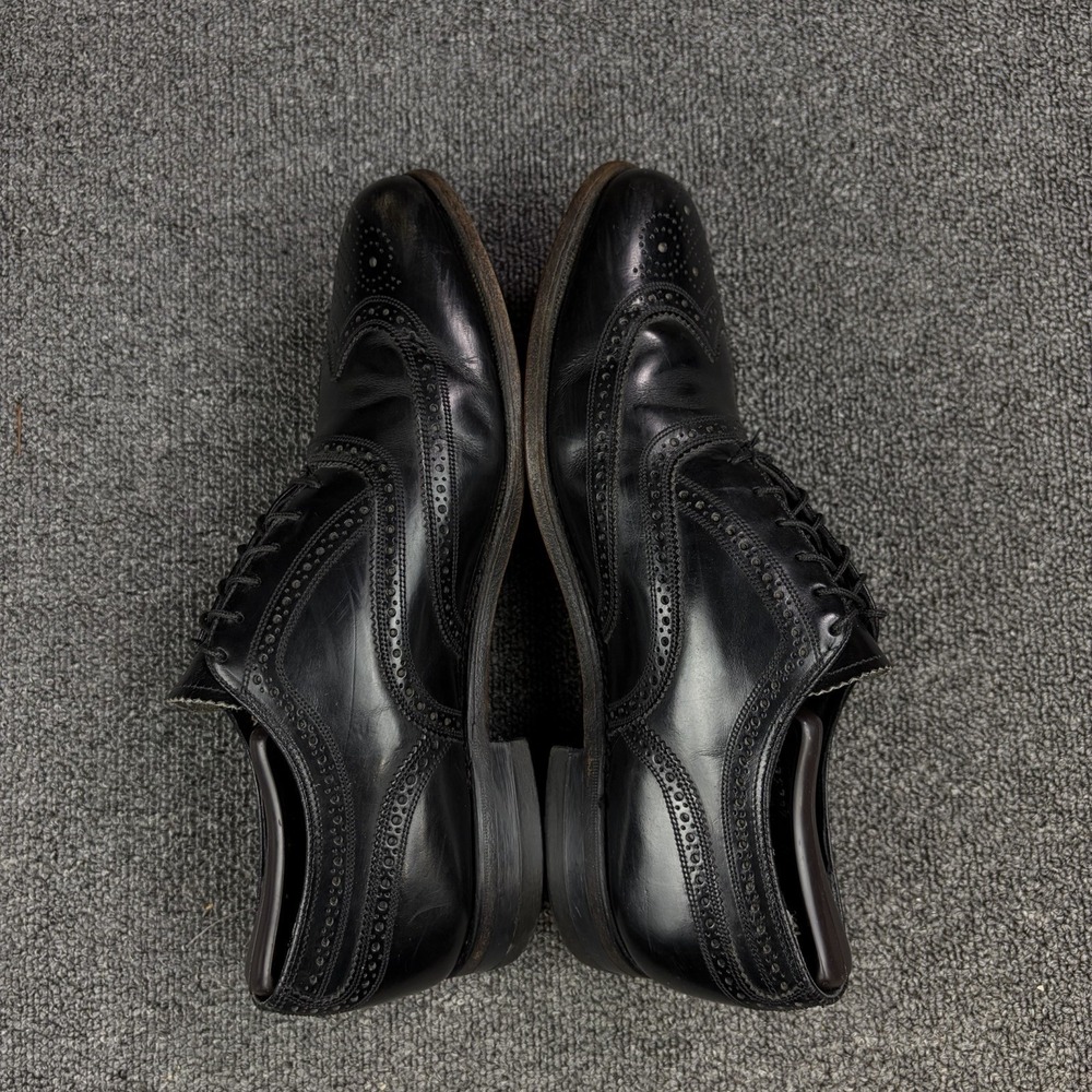 Vintage Florsheim Black Leather Full Brogue Wingtip Oxford Shoe Mens 9.5 C 20330 - Picture 5 of 11
